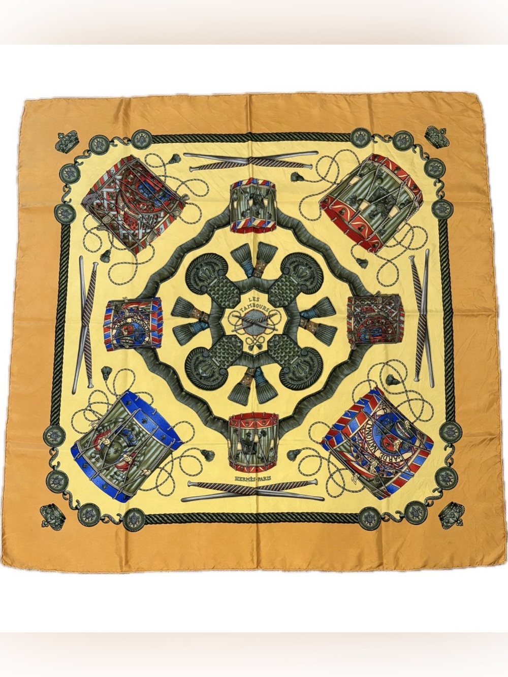 Hermes Scarf Carre 90 LES TAMBOURS 100% Silk